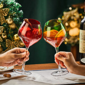 modecart Red & Green Crystal Burgundy Wine Glass – Elegant Holiday Stemware