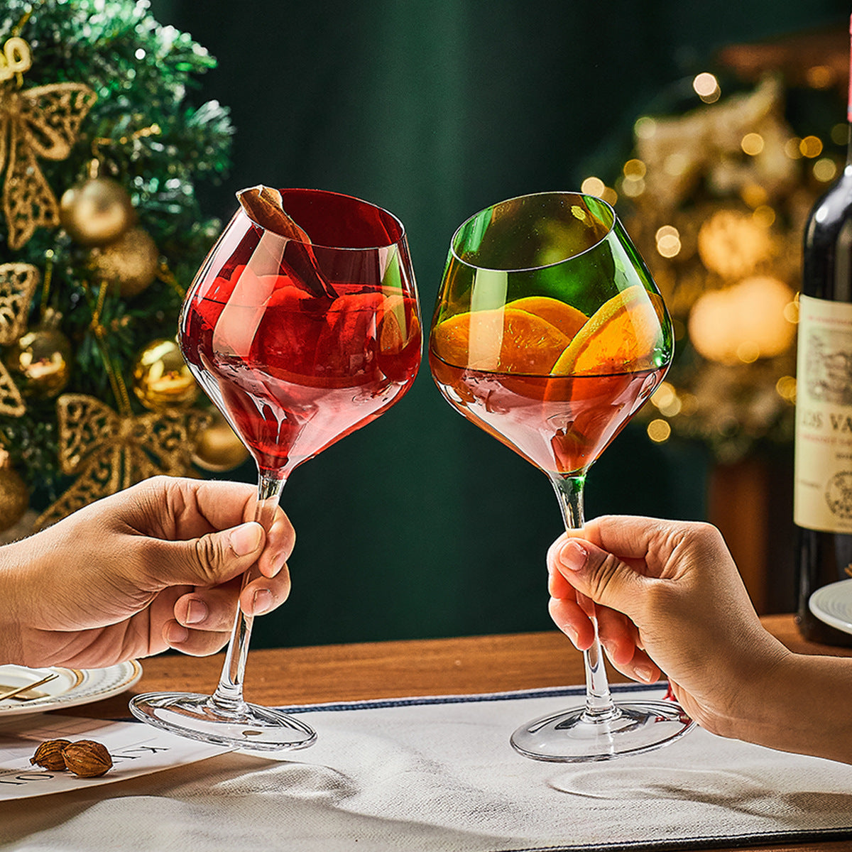 modecart Red & Green Crystal Burgundy Wine Glass – Elegant Holiday Stemware