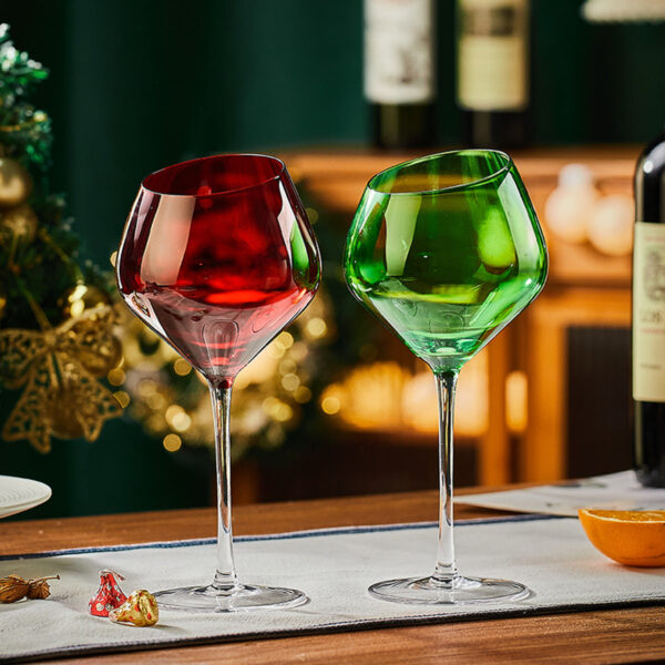 modecart Red & Green Crystal Burgundy Wine Glass – Elegant Holiday Stemware - Image 2