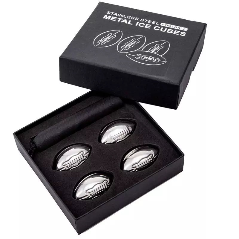 modecart Football Whiskey Stones – Reusable Stainless Steel Chill Cubes for Sports Fans